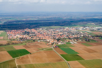 Aerial view of City from the southwest in Offenbach an der Queich in the state Rhineland-Palatinate, Germany