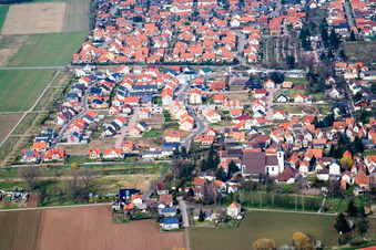 Aerial view of Elsässer Street in Offenbach an der Queich in the state Rhineland-Palatinate, Germany