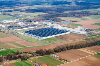 Aerial photograpy of Prowell GmbH factory premises in Offenbach an der Queich in the state Rhineland-Palatinate, Germany