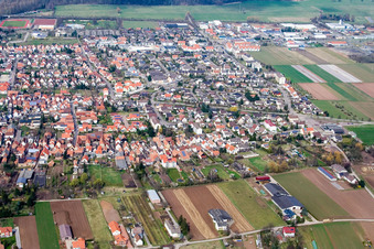 Aerial view of City from the south in Offenbach an der Queich in the state Rhineland-Palatinate, Germany