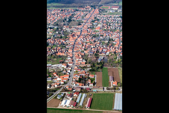 Oblique view of Main street from the south in Offenbach an der Queich in the state Rhineland-Palatinate, Germany