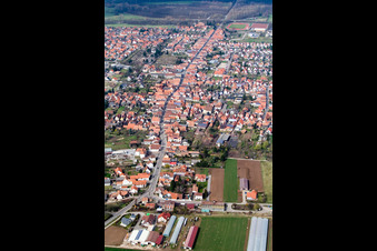 Main street from the south in Offenbach an der Queich in the state Rhineland-Palatinate, Germany from above
