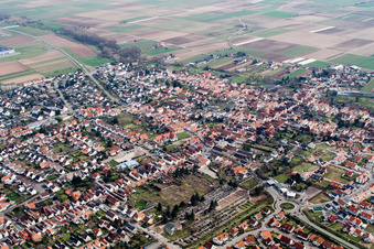 Aerial view of City view from the northwest in Offenbach an der Queich in the state Rhineland-Palatinate, Germany