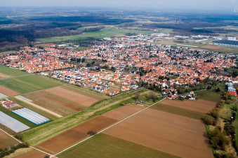 Aerial view of City view from the southeast in Offenbach an der Queich in the state Rhineland-Palatinate, Germany