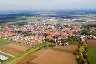 Aerial photograpy of City view from the southeast in Offenbach an der Queich in the state Rhineland-Palatinate, Germany