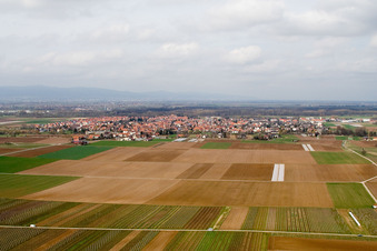 City view from the southeast in Offenbach an der Queich in the state Rhineland-Palatinate, Germany from above