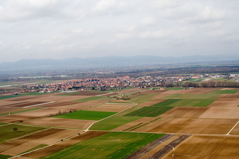 City view from the southeast in Offenbach an der Queich in the state Rhineland-Palatinate, Germany out of the air