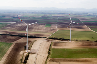 Aerial photograpy of Wind turbines in Ottersheim bei Landau in the state Rhineland-Palatinate, Germany