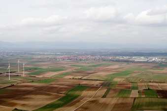 Aerial view of City view from the northeast in Offenbach an der Queich in the state Rhineland-Palatinate, Germany