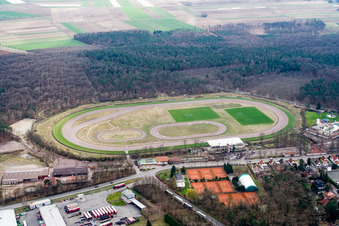 Aerial photograpy of Racetrack racecourse fuer Sandbahnrennen and Trabrennen in Herxheim bei Landau (Pfalz) in the state Rhineland-Palatinate