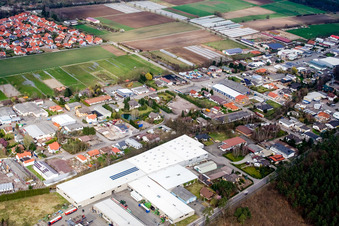Industrial area Am Kleinwald with Hubert Eichenlaub Transport and Spedition GmbH in Herxheim bei Landau in the state Rhineland-Palatinate, Germany