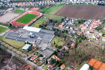Aerial view of Herxheim industrial area from the south in Herxheim bei Landau in the state Rhineland-Palatinate, Germany