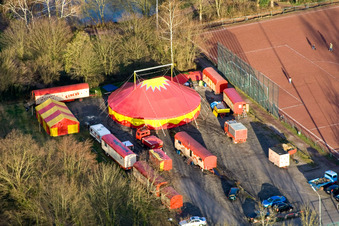 Circus tent domes of the circus Weisheit at the sport field in Kandel in the state Rhineland-Palatinate