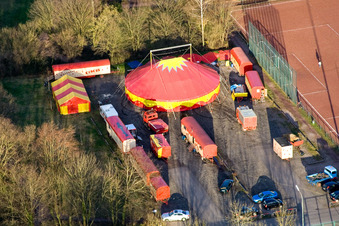 Circus Weisheit at the sports field in Kandel in the state Rhineland-Palatinate, Germany from above
