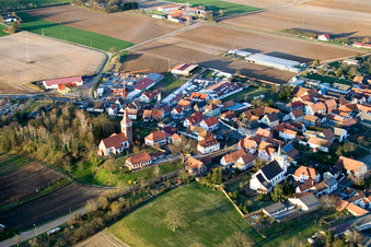 Village view from the southwest in Minfeld in the state Rhineland-Palatinate, Germany