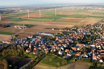 Aerial view of Village view from the southwest in Minfeld in the state Rhineland-Palatinate, Germany
