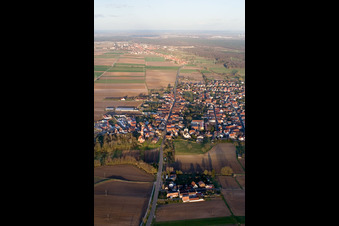 Aerial view of Village view from the west in Minfeld in the state Rhineland-Palatinate, Germany