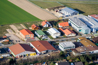 Im Gereut commercial area in Hatzenbühl in the state Rhineland-Palatinate, Germany from the plane