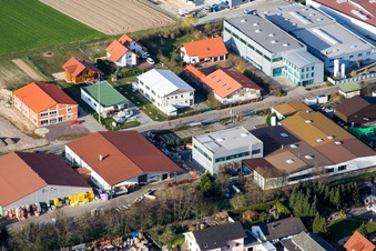 Im Gereut commercial area in Hatzenbühl in the state Rhineland-Palatinate, Germany viewn from the air