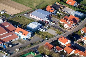 Im Gereut commercial area in Hatzenbühl in the state Rhineland-Palatinate, Germany from a drone