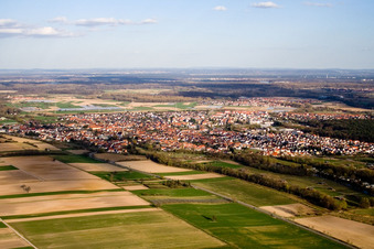 Aerial view of City view from the northeast in Rülzheim in the state Rhineland-Palatinate, Germany