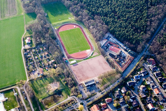 Oblique view of Franz Hage Stadium in Bellheim in the state Rhineland-Palatinate, Germany