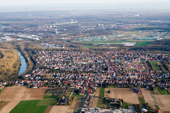 View of the town from the north in Lingenfeld in the state Rhineland-Palatinate, Germany