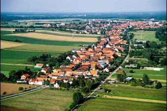 Bird's eye view of Saarstrasse from the west in Kandel in the state Rhineland-Palatinate, Germany