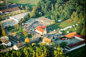 Aerial view of Car dealership building Auto Bohlender in Kandel in the state Rhineland-Palatinate