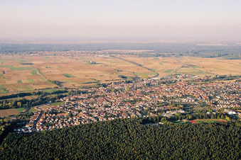 Oblique view of City view from the south in Rülzheim in the state Rhineland-Palatinate, Germany