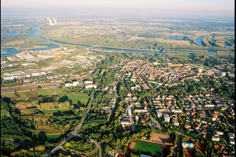 City view to the Rhine from the southwest in Germersheim in the state Rhineland-Palatinate, Germany