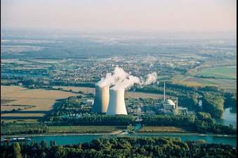 Nuclear power plant in Philippsburg in the state Baden-Wuerttemberg, Germany viewn from the air