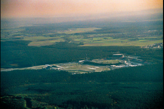 Aerial view of Hockenheimring from the northwest in Hockenheim in the state Baden-Wuerttemberg, Germany