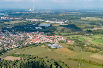 Aerial view of View of the town from the south in the district Sondernheim in Germersheim in the state Rhineland-Palatinate, Germany