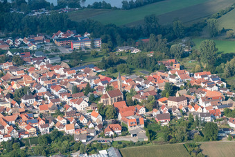 Catholic Church of St. John the Baptist in the district Sondernheim in Germersheim in the state Rhineland-Palatinate, Germany out of the air