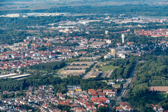 Aerial view of Water tower in Germersheim in the state Rhineland-Palatinate, Germany