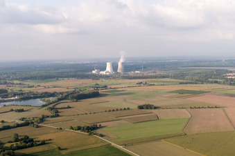 Oblique view of Nuclear power plant from the southwest in Philippsburg in the state Baden-Wuerttemberg, Germany