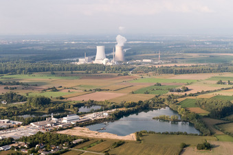 Nuclear power plant from the south in Philippsburg in the state Baden-Wuerttemberg, Germany