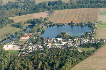 Aerial view of Camping in Beinheim in the state Bas-Rhin, France