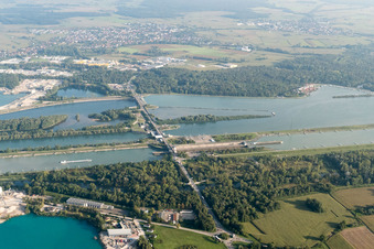 Aerial view of Lock near Freistett in Gambsheim in the state Bas-Rhin, France