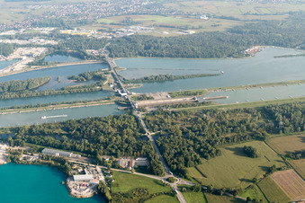 Aerial photograpy of Lock near Freistett in Gambsheim in the state Bas-Rhin, France