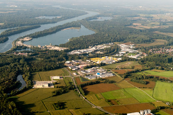 Bird's eye view of District Freistett in Rheinau in the state Baden-Wuerttemberg, Germany