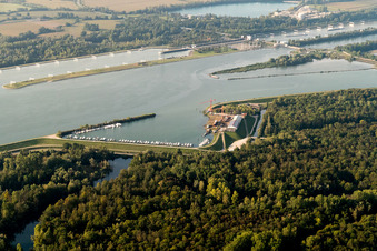 Aerial view of Karcher Shipyard in the district Freistett in Rheinau in the state Baden-Wuerttemberg, Germany