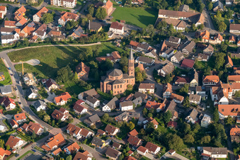 Church in the village center in the district Rheinbischofsheim in Rheinau in the state Baden-Wuerttemberg, Germany