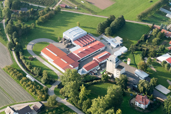 Aerial view of Kraewa GmbH from the southeast in the district Erlach in Renchen in the state Baden-Wuerttemberg, Germany