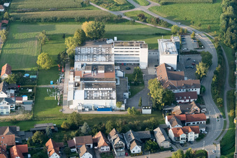 Aerial view of Building and production halls on the premises of the chemical manufacturers Klocke Pharma-Service in Appenweier in the state Baden-Wurttemberg