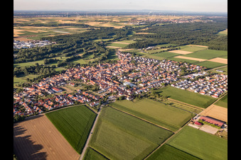 View of the town from the southwest in Steinweiler in the state Rhineland-Palatinate, Germany from the plane