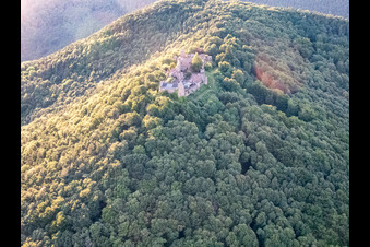 Madenburg Castle Ruins in Eschbach in the state Rhineland-Palatinate, Germany seen from above