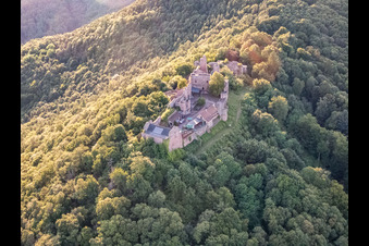 Madenburg Castle Ruins in Eschbach in the state Rhineland-Palatinate, Germany from the plane