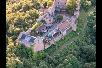 Bird's eye view of Madenburg Castle Ruins in Eschbach in the state Rhineland-Palatinate, Germany